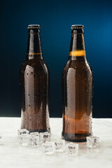Two bottles of beer with ice