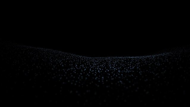 Smooth slow motion moving dotted wavy detailed lines on dark black copy space background seamless loop animation.	