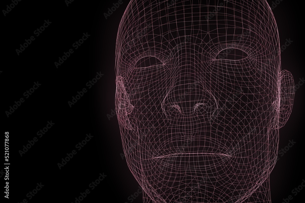 Aufkleber holographic image of a person's face. modern technologies. illuminated with red neon light face holo