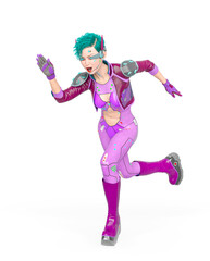 cyberpunk girl is running fast for her life
