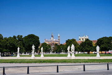 Statues and park in Prato della Valle in the city of Padua