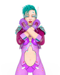 cyberpunk girl is doing a power love pose