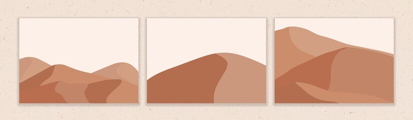 Modern Abstract Landscape Clipart Set in Boho Style. Terracotta Mountain Vector Illustration, Desert Hills in Modern Neutral Brown and Beige Colors