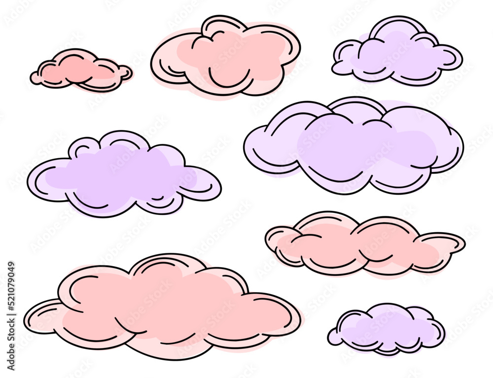 Poster set of outline clouds in line-art style. simple vector illustration.