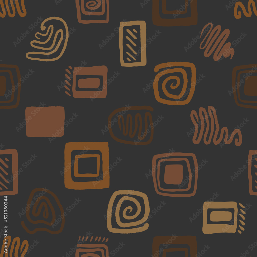 Poster seamless vector dark beige pattern with abstract elements.