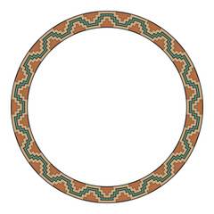 Ethnic frame. Round border with geometric Mexican textile pattern. Circle frame.