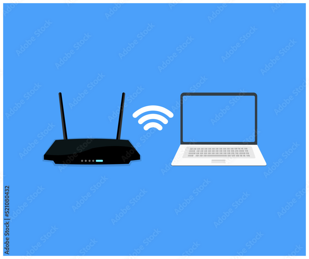 Poster wireless router using laptop logo design. internet connection, concepts wifi connect vector design a