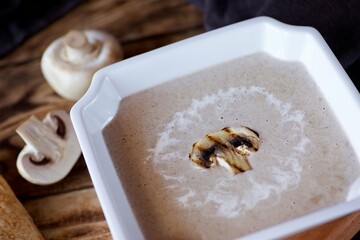Delicious hearty mushroom soup puree of mushrooms.