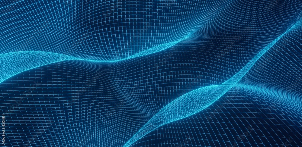 Poster abstract technology background neon curved pattern of grid 3d render