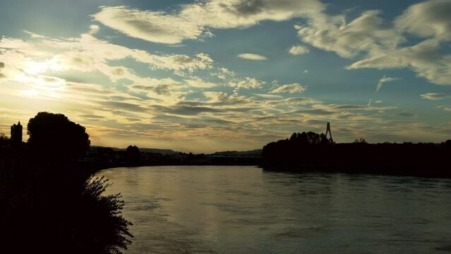 Sunset time lapse over the Rhine river in Neuwied Germany
