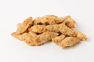 Textured soy protein or alternative meat isolated on white background