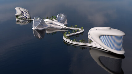 Futuristic island city architecture - 521083866