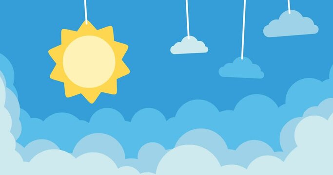 animated cloud and sun background with paper cut concept