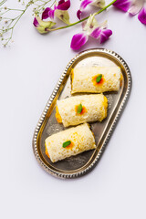 Malai Chop or Cream sandwich made using filling Rasgulla or Gulab jamun sweet is a Bengali sweet