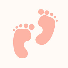 Baby footprint in pink. Illustration isolated on white background. Flat design template for a postcard.
