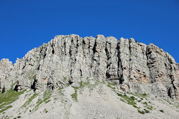 rock face of the mountain called MONTE CASTELLAZ in Italian language in South Tyrol near Rolle Pass...
