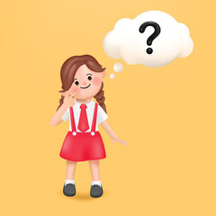 3D Happy cute Students Back to school thinking question character with question mark. Vector in 3d rendering style.