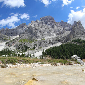clear water of the torrent that flows from the foothills of the Dolomites mountain mountains in northern Italy