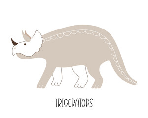 Cute wild isolated dinosaur Triceratops. Vector illustration of a wild animal