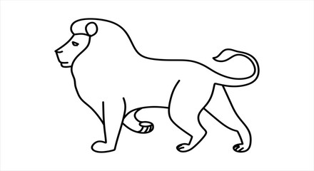 Lion linear illustration. Leo doodle vector hand drawn. Lion design in motion isolated on white background