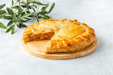 Traditional feta cheese phyllo pastry pie.