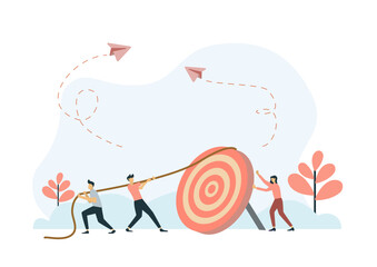 Teamwork, working with the same goal. Goals, and objectives, business growth, business plan, goal setting concept. Vector isolated concept creative illustration.