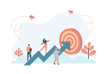 Teamwork, working with the same goal. Goals, and objectives, business growth, business plan, goal setting concept. Vector isolated concept creative illustration.