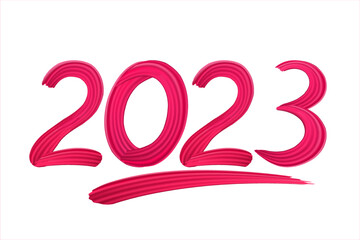 2023 A Happy New Year congrats. Brush stroke 2023 illustration for New Year greeting card. Vector template for web, social network, cover, calendar. Decorative business web banner. Creative Christmas