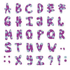 Set English cartoon alphabet for stickers and kids and school accessories and notebooks and fabrics and wrapping paper