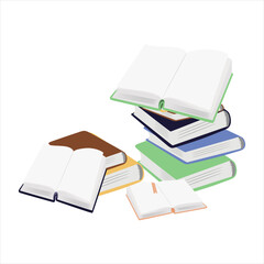 Pile of books isolated on white background. Stack of books open and closed vector illustration
