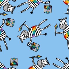 Cartoon kids animals seamless zebra pattern for wrapping and notebooks and clothes print and fabrics