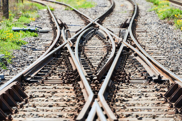 Railroad tracks as a symbol of life's choices. Point of bifurcation