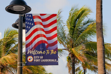 welcome sign of ft lauderdale beach florida in the beach on a1a 