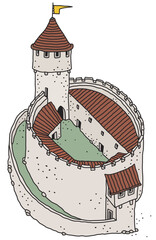 The vectorized hand drawing of an old white stone castle - 521093276