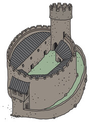 The vectorized hand drawing of an old stone castle - 521093278