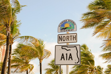 north a1a sign in ft lauderdale beach  - obrazy, fototapety, plakaty