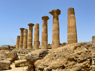 Agrigento, Sicily detail of pillars of ancient Greek Temple of Hera at Valley of the Temples