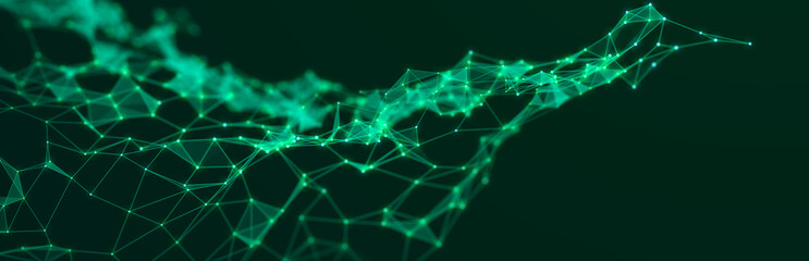 Big data stream. Information technology background. The dynamic wave background consisting of dots. 3d rendering