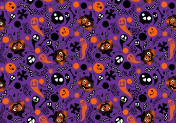 Halloween seamless pumpkins and witch hat and ghost pattern for fabrics and wrapping paper and clothes print