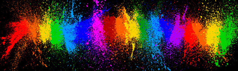 Bright colorful background from splashes of paint. Place for text and advertising.