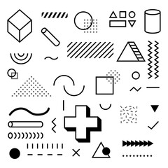 Conjunto de elementos gráficos estilo portada. Concepto de textura, figuras, líneas y trazos negro