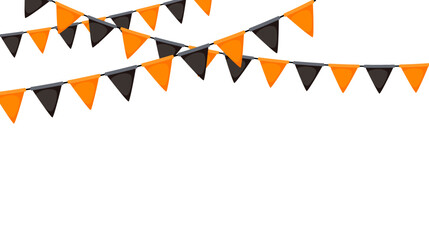 Halloween bunting. Black and orange flag garland. Triangle pennants chain. Party bunting decoration. Celebration flags for decor. Vector background 