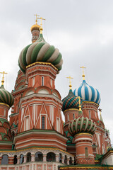 Fototapeta na wymiar St. Basil's Cathedral on Red Square in Moscow Russia. Close-up vertical photography