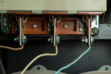 switching of electrical three-phase wires in the control panel. electrician technology connection...