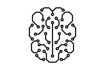 Artificial Intelligence microchip digital brain. AI chip board circuit linear icon. Neural network processor line symbol. CPU center computer system sign. Futuristic data technology. Vector eps