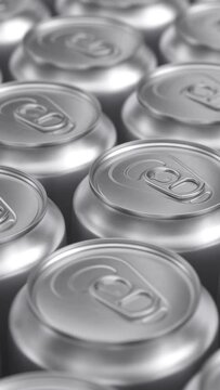 Many Aluminum Metal Soda Cans. 3d Animation Render, infinite loop