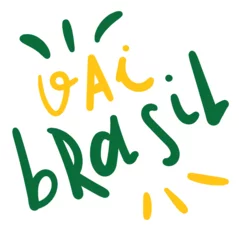 Fotobehang "vai brasil" handwritten in portuguese, fans, patriotism. © Renata Sattler