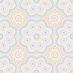 Muslim traditional floral vector seamless motif. Textile patchwork design. Classic victorian pattern. Wall print design. Circles and lines composition.