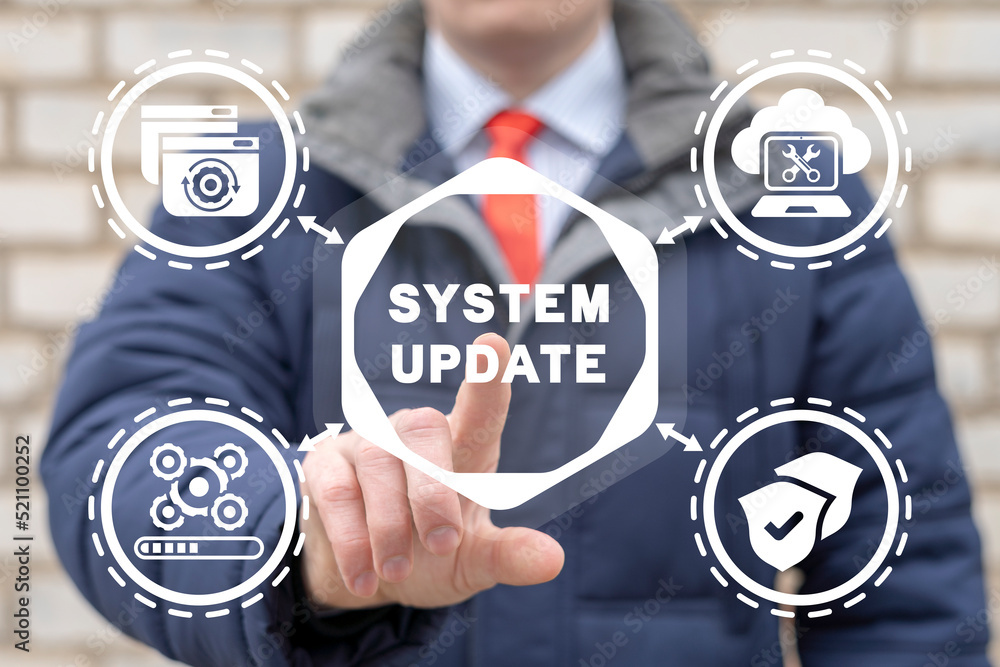 Poster concept of system update. updating software data. development, download and install update package.