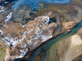 Aerial winter view of Pancharevo lake, Bulgaria